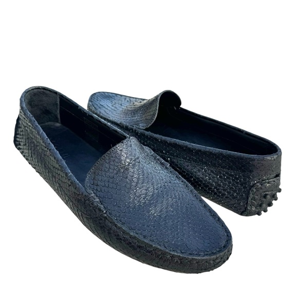 M. Gemi Loafers Black Snakeskin Leather Driver Shoes Mens